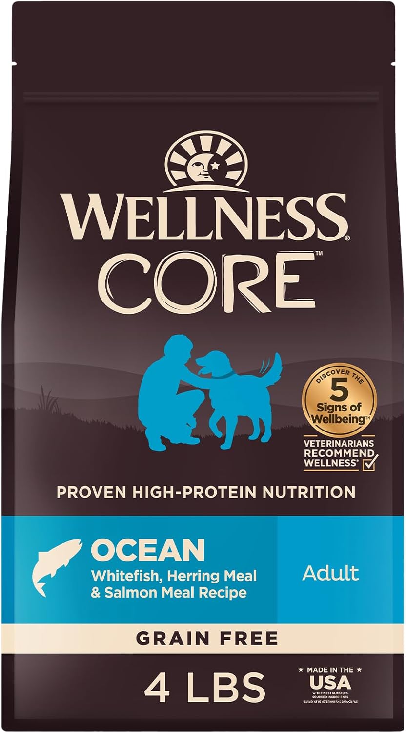 Wellness CORE Grain-Free Dry Dog Food, Ocean Whitefish, Herring & Salmon, 1.8kg [x2]
