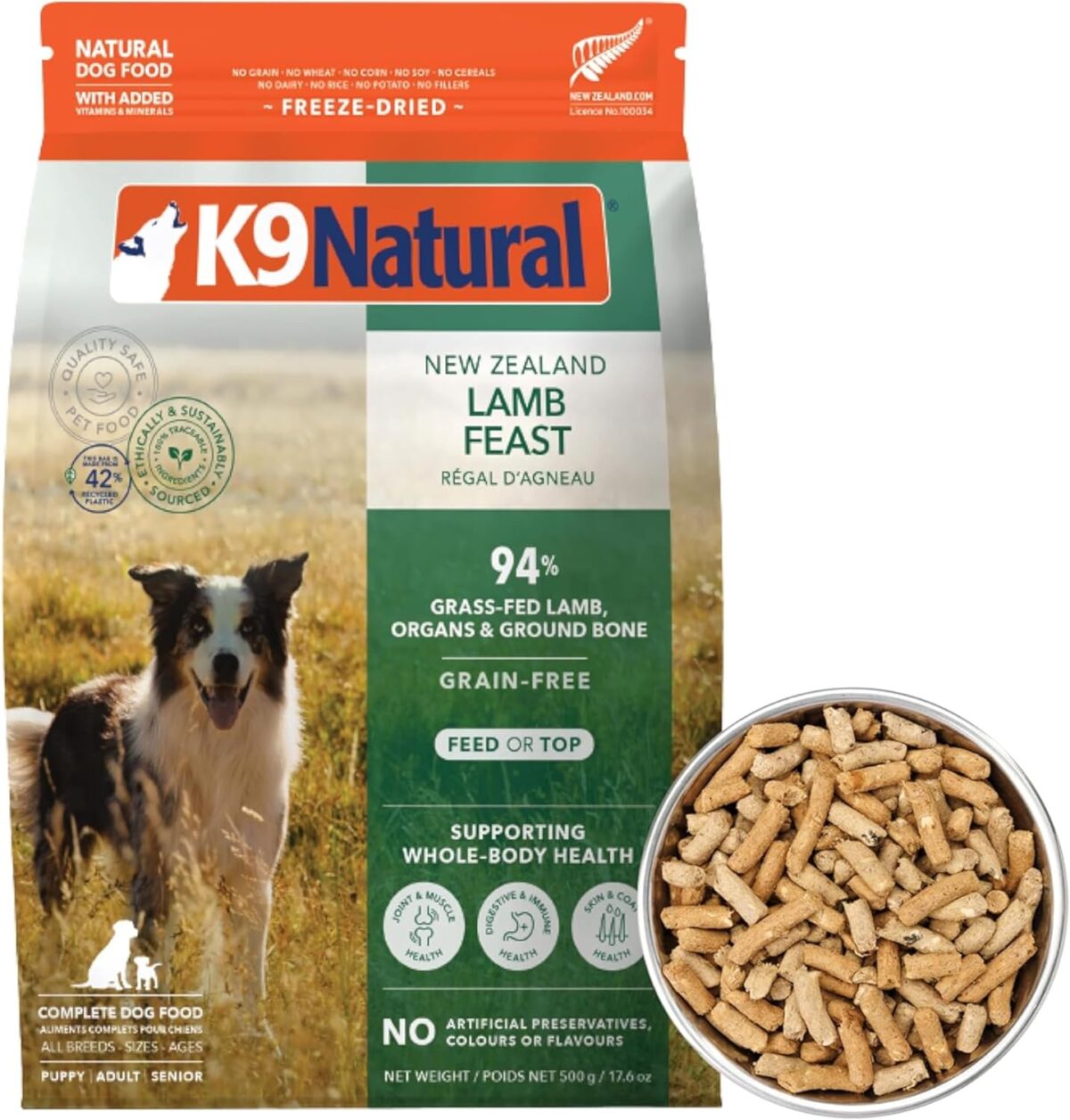K9 Natural - Grain Free Freeze Dried Dog Food - Lamb, 500g [x2]