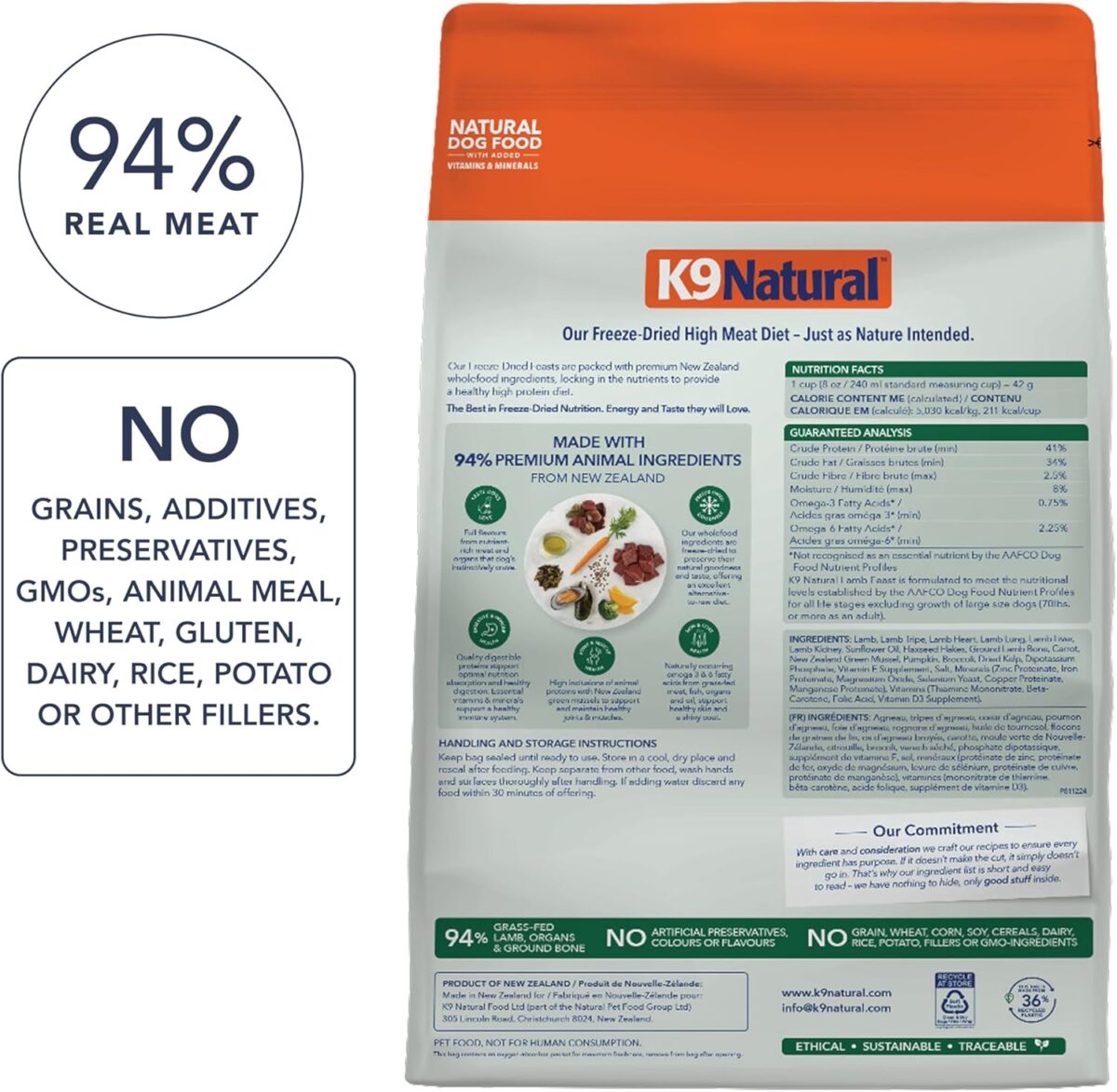 K9 Natural - Grain Free Freeze Dried Dog Food - Lamb, 500g [x2]