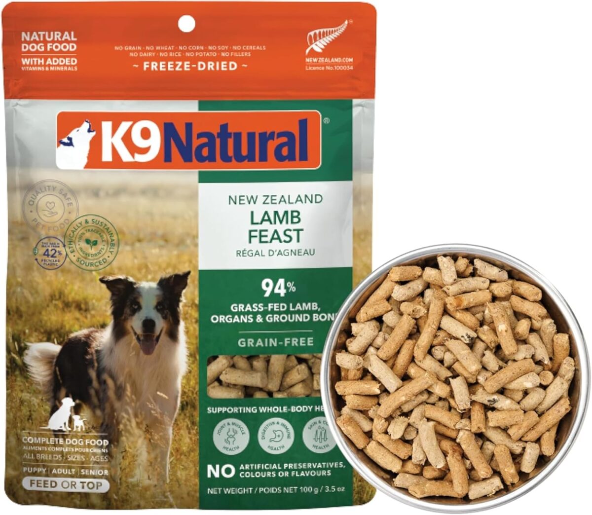 K9 Natural - Grain Free Freeze Dried Dog Food - Lamb, 500g [x2]