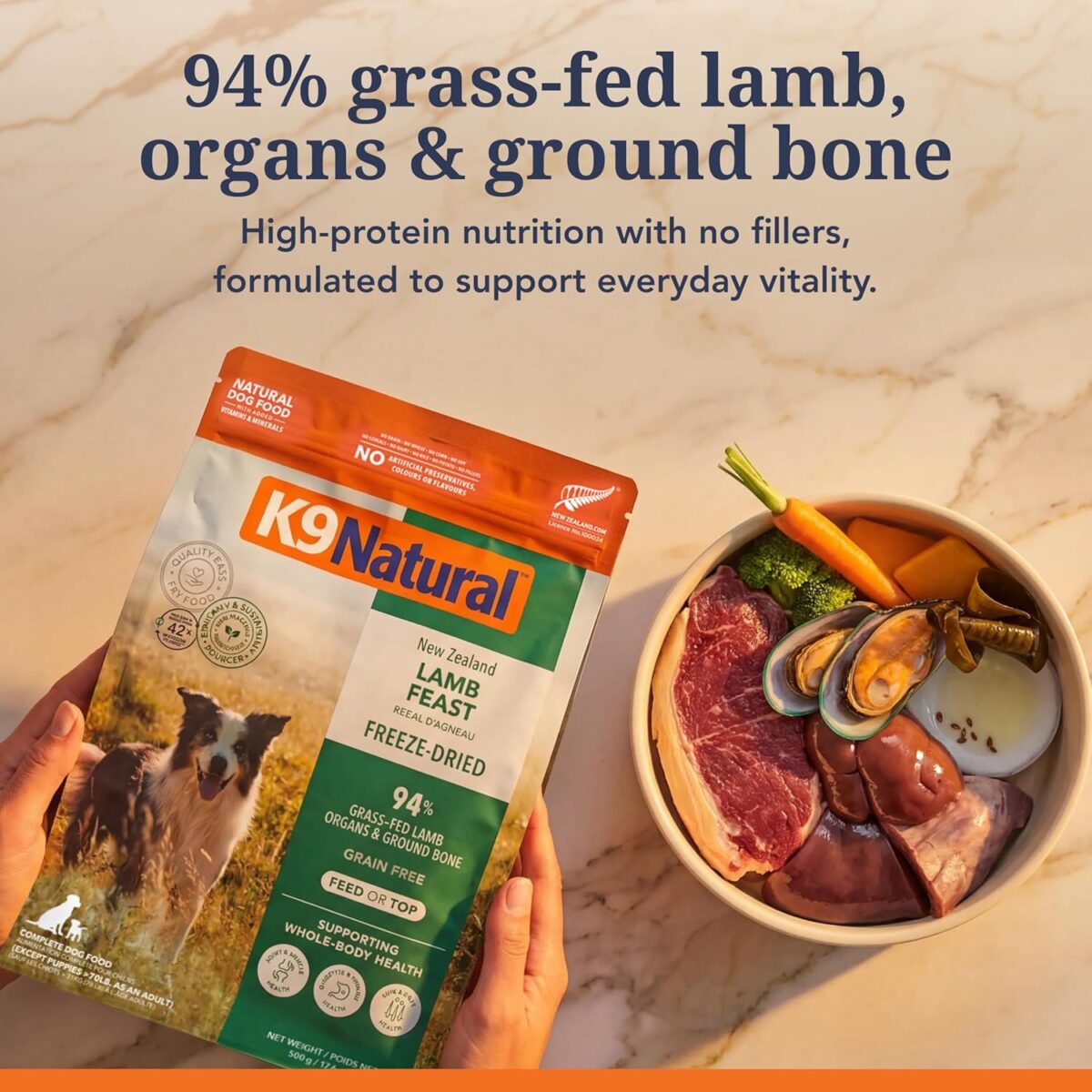 K9 Natural - Grain Free Freeze Dried Dog Food - Lamb, 500g [x2]