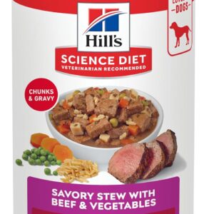 Hill's Science Diet Adult Wet Dog Food, Savory Stew with Beef and Vegetables, 363g, 12 Pack, Canned Dog Food