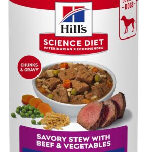 B006HKAQ88_img_1 Hill's Science Diet Adult 7Plus Savory Stew with Beef and Vegetables Senior Canned Dog Food, 363g, 12 Pack