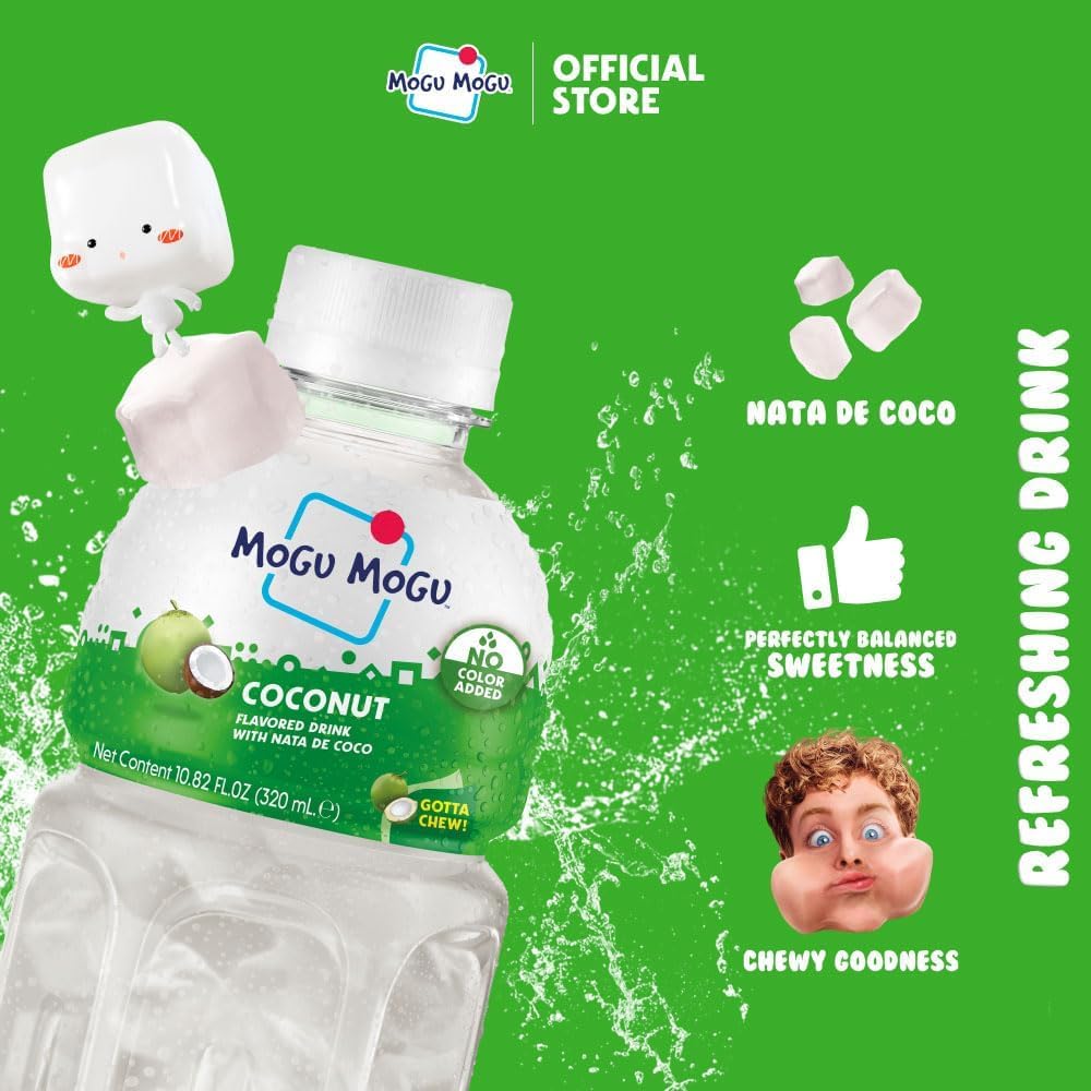 Mogu Mogu Coconut Drink with Nata de Coco 320ml Bottle 24 Pack Carton [x2]