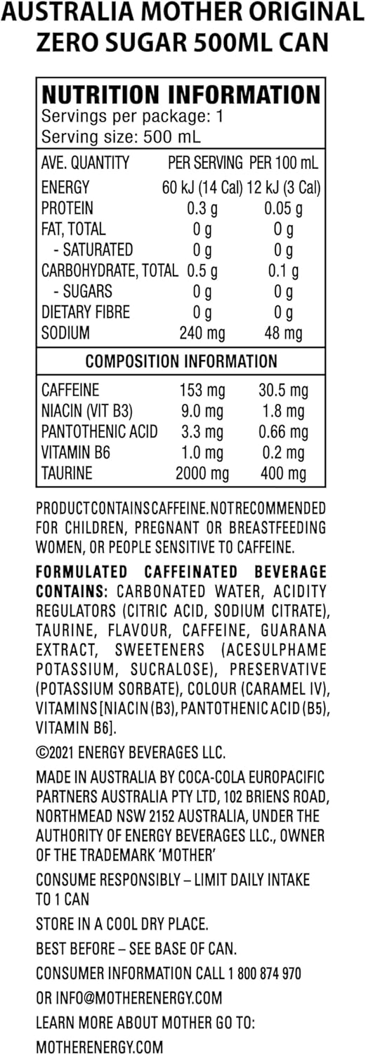 Mother Energy Zero Sugar 24 x 500ml [x2]