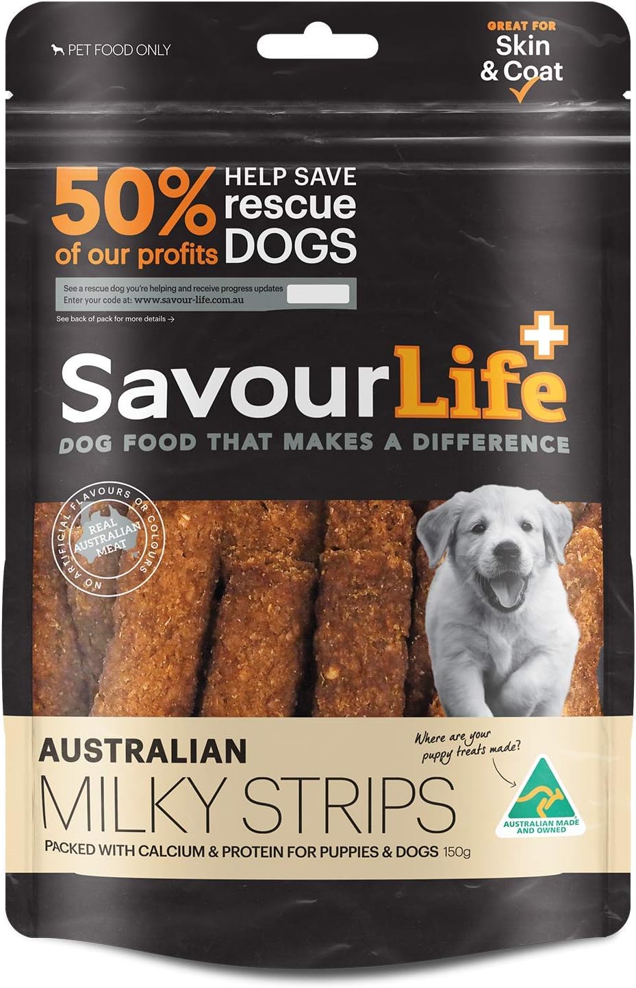 SavourLife Puppy Treats, Milky Strips - Australian Made, High Protein, 150g [x6]