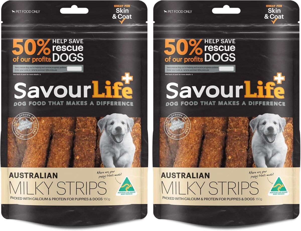 SavourLife Puppy Treats, Milky Strips - Australian Made, High Protein, 150g [x6]