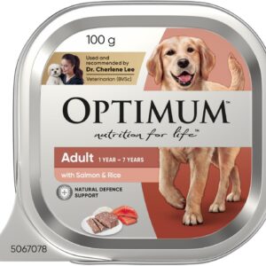 OPTIMUM Salmon and Rice Wet Dog Food, Adult, 100g Tray, 12 Pack [x4]
