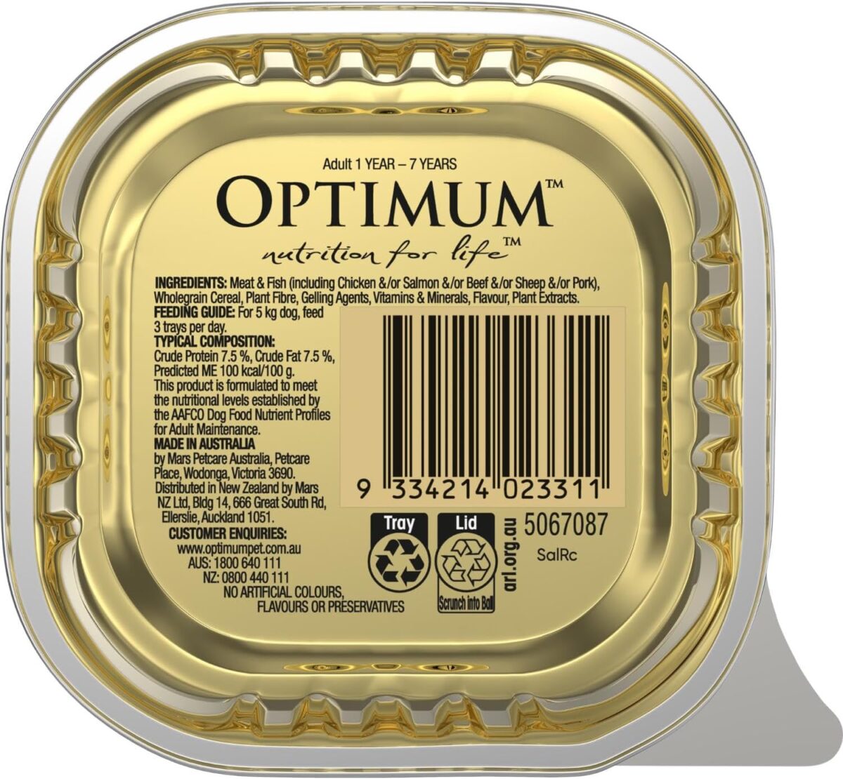 OPTIMUM Salmon and Rice Wet Dog Food, Adult, 100g Tray, 12 Pack [x4]