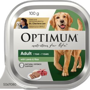 OPTIMUM Adult Wet Dog Food With Lamb & Rice 100g Tray, 12 Pack [x4]