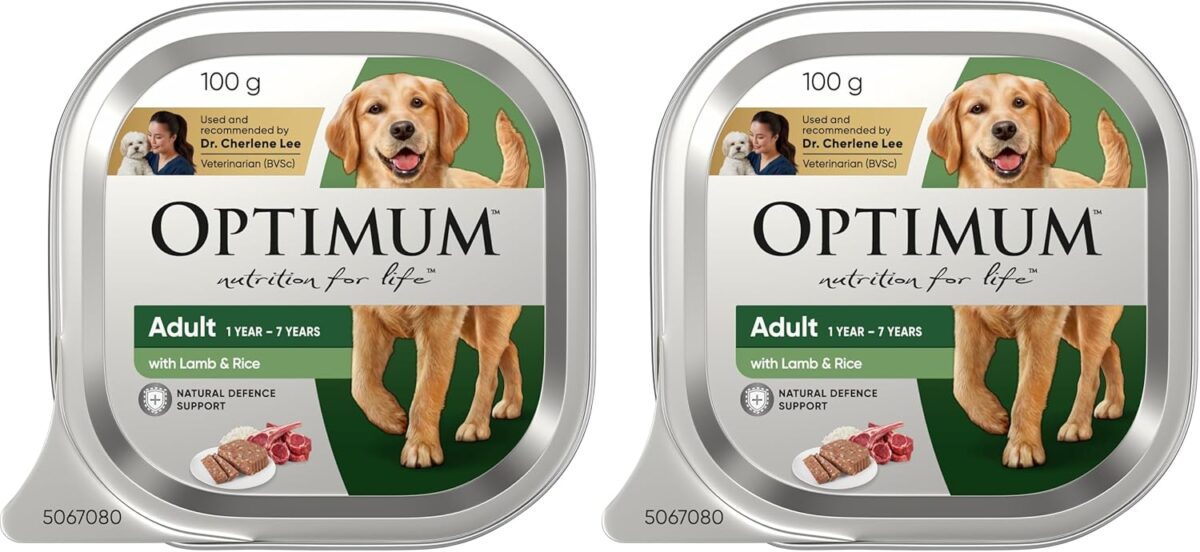 OPTIMUM Adult Wet Dog Food With Lamb & Rice 100g Tray, 12 Pack [x4]