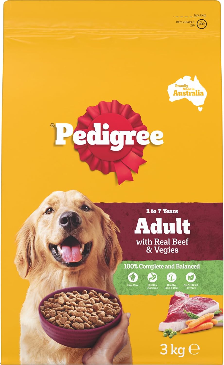 PEDIGREE Adult Dry Dog Food With Real Beef 3kg Bag, 4 Pack [x2]