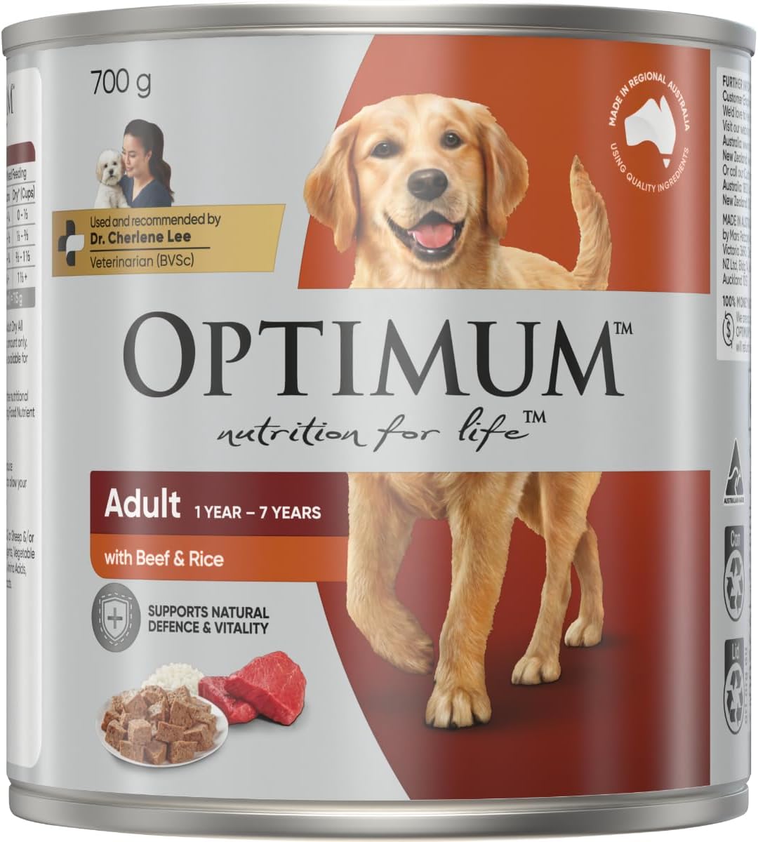 Optimum Adult Dog Wet Can Food with Beef Rice and Egg Natural, 700 g (Pack of 12) [x2]