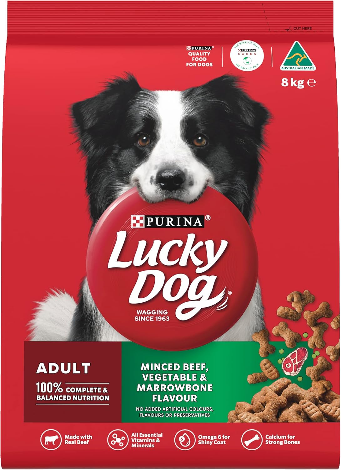 LUCKY DOG Adult Dry Dog Food Minced Beef Vegetable and Marrowbone 8kg [x3]