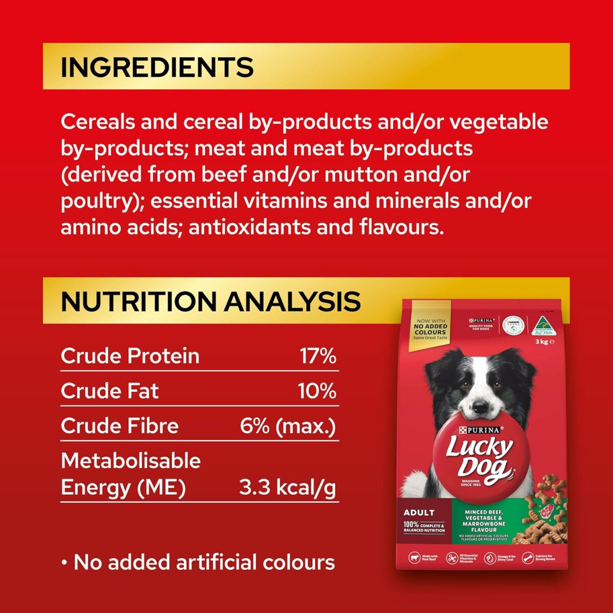 LUCKY DOG Adult Dry Dog Food Minced Beef Vegetable and Marrowbone 8kg [x3]
