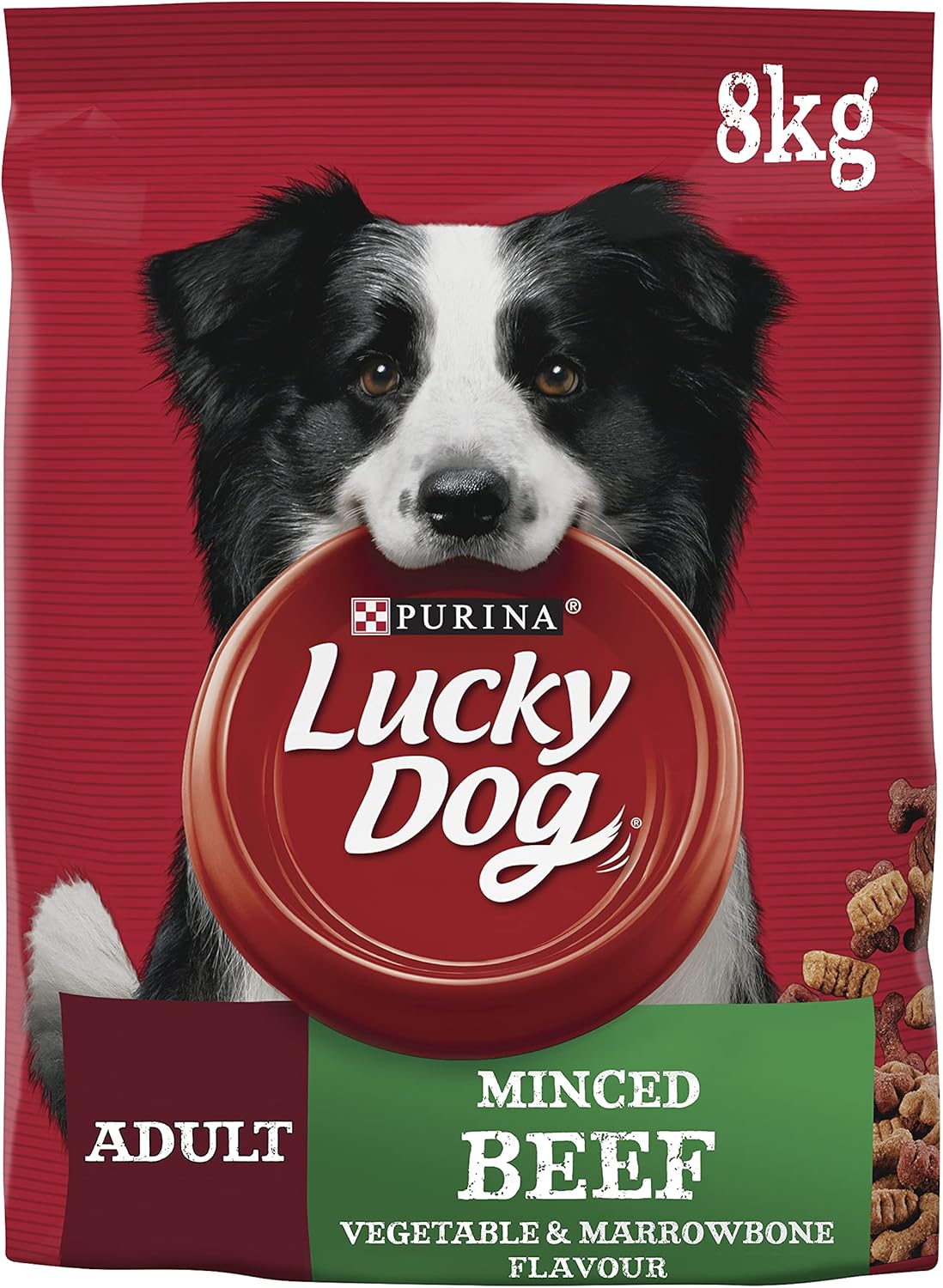 LUCKY DOG Adult Dry Dog Food Minced Beef Vegetable and Marrowbone 8kg [x3]