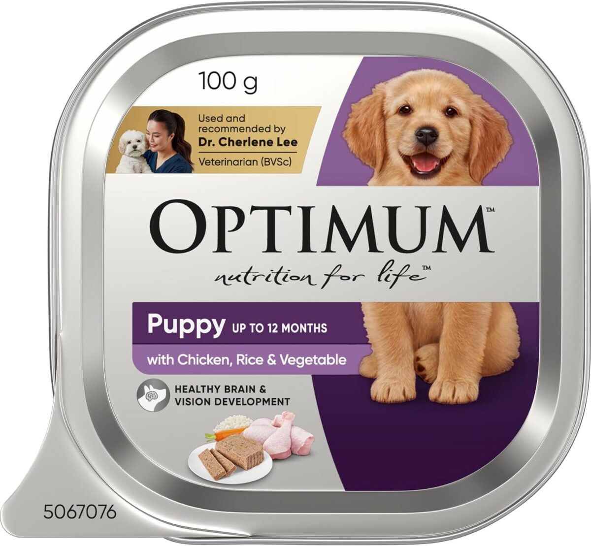 OPTIMUM Chicken and Rice Wet Puppy Food 100g Tray, 12 Pack [x4]