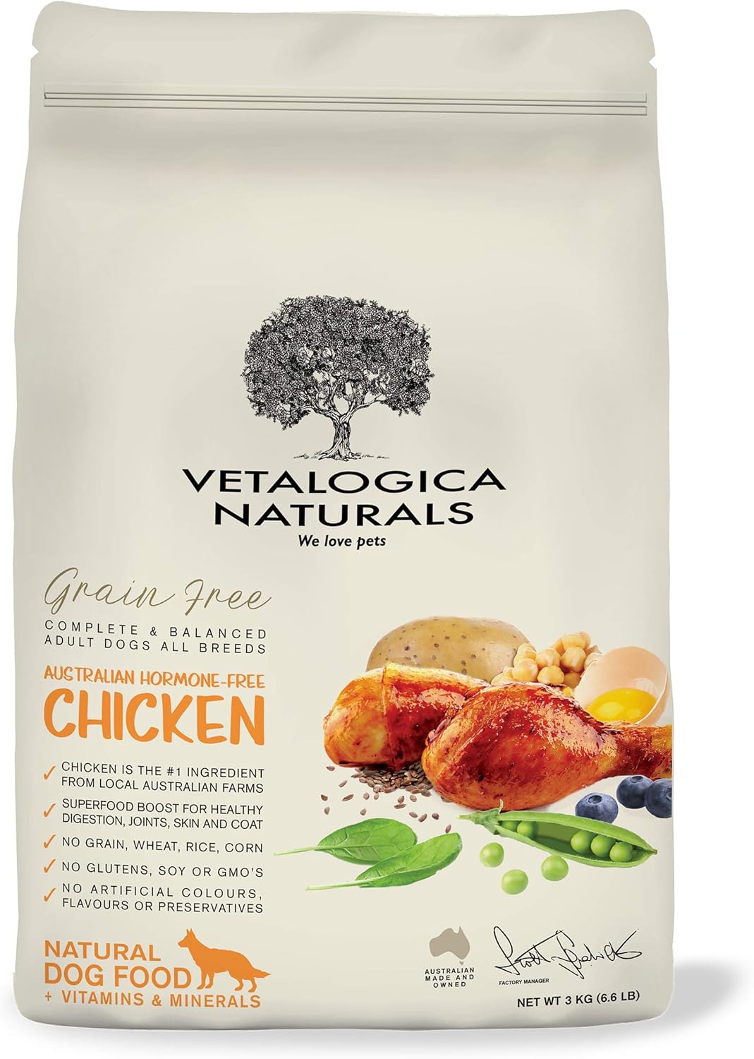 Vetalogica Naturals Premium Quality Grain Free Chicken Adult Dry Dog Food 3 kg [x2]