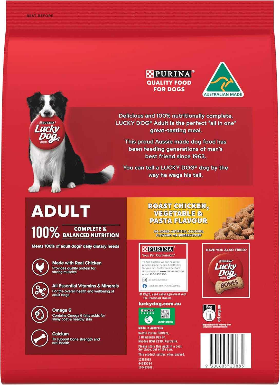 LUCKY DOG Adult Dry Dog Food Roast Chicken Vegetable Pasta Flavour 8kg [x3]