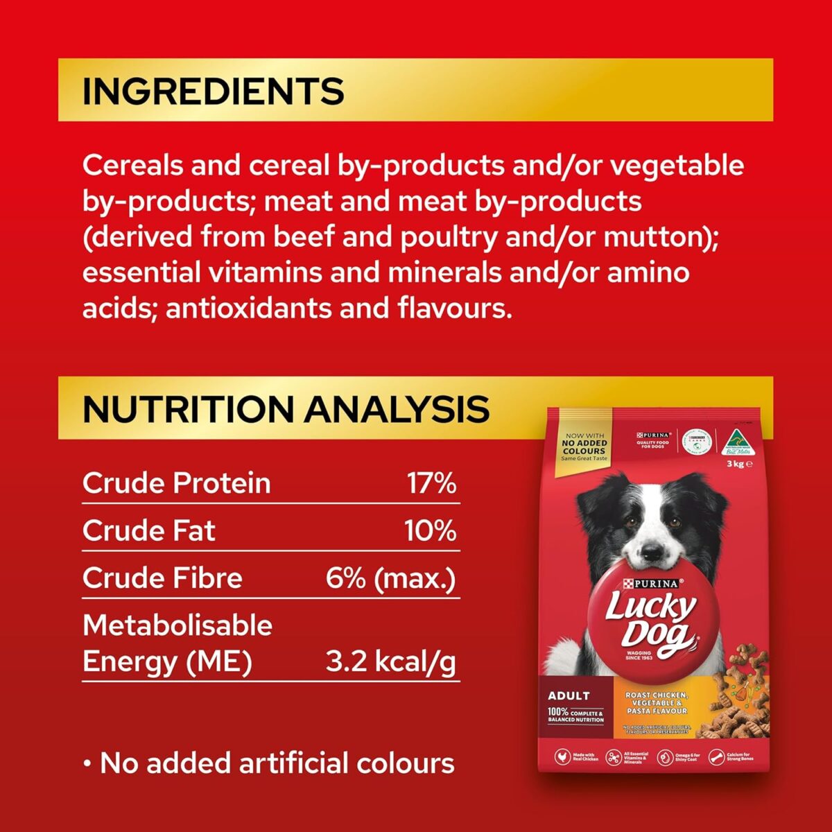 LUCKY DOG Adult Dry Dog Food Roast Chicken Vegetable Pasta Flavour 8kg [x3]