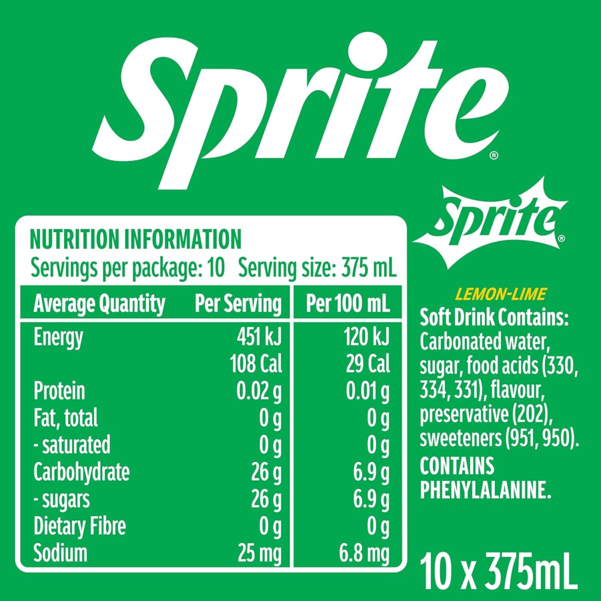 Sprite Lemonade Multipack Cans 10 x 375mL [x6]