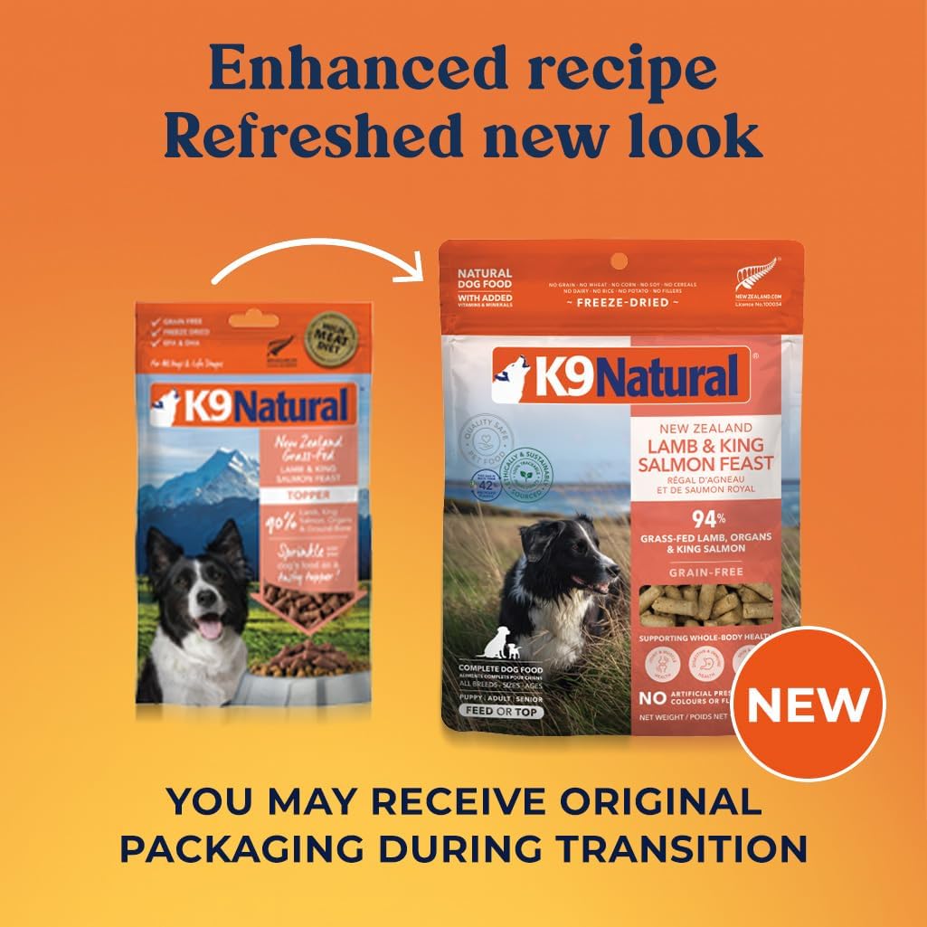 K9 Natural - Grain Free Freeze Dried Dog Food Topper - Lamb & Salmon,100g [x4]