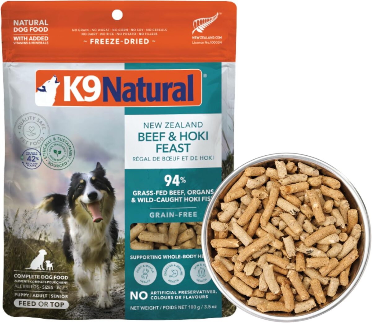 K9 Natural - Grain Free Freeze Dried Dog Food Topper - Lamb & Salmon,100g [x4]