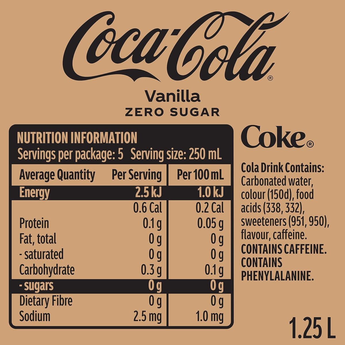 Coca-Cola Vanilla Zero Sugar Soft Drink 12 x 1.25L Bottles [x2]