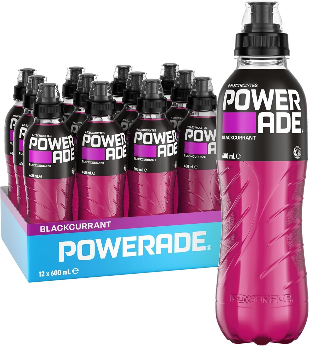 Powerade ION4 Lemon Lime Sports Drink Sipper Cap Multipack Bottles 12 x 600mL [x2]