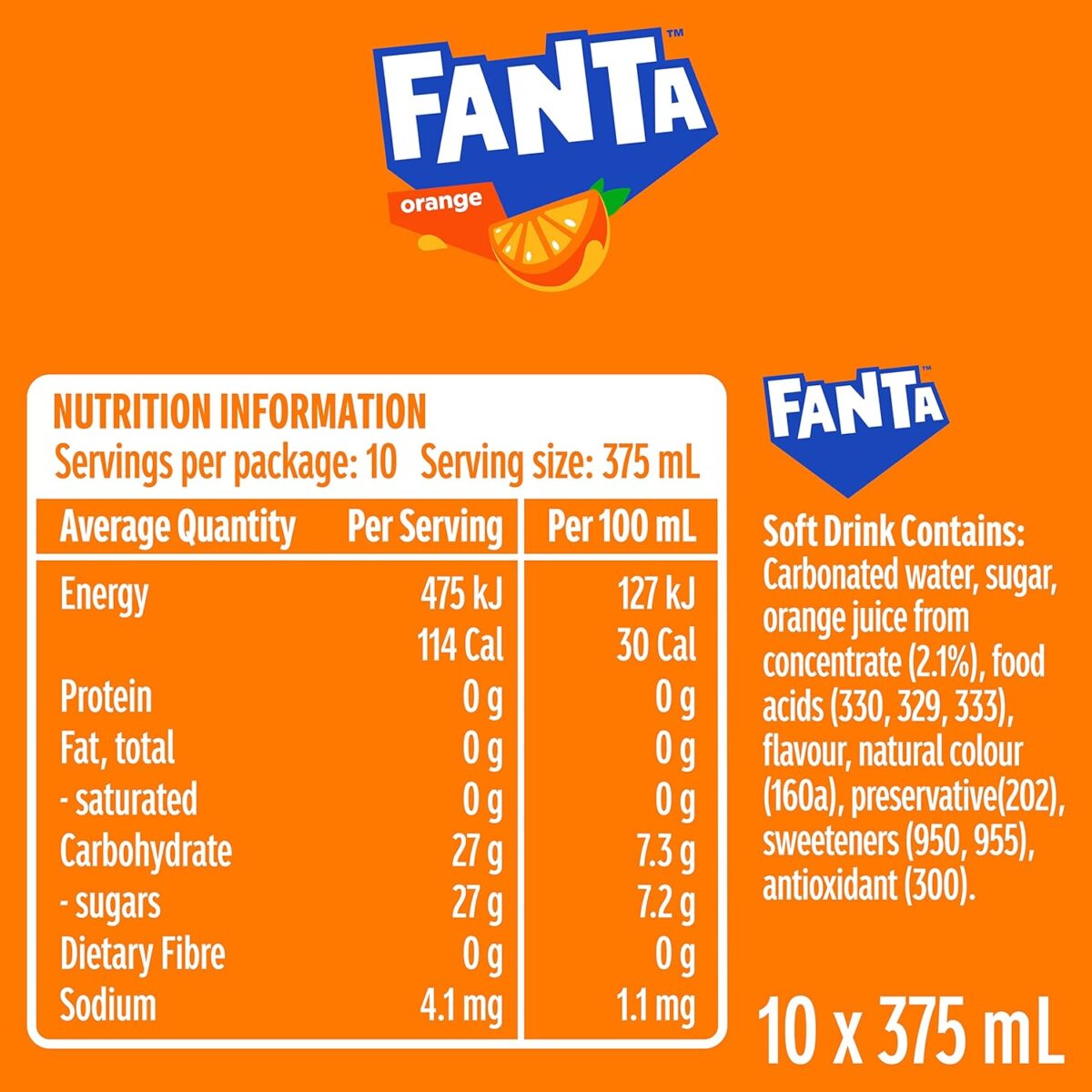 Fanta Orange Multipack Cans 10 x 375mL [x6]