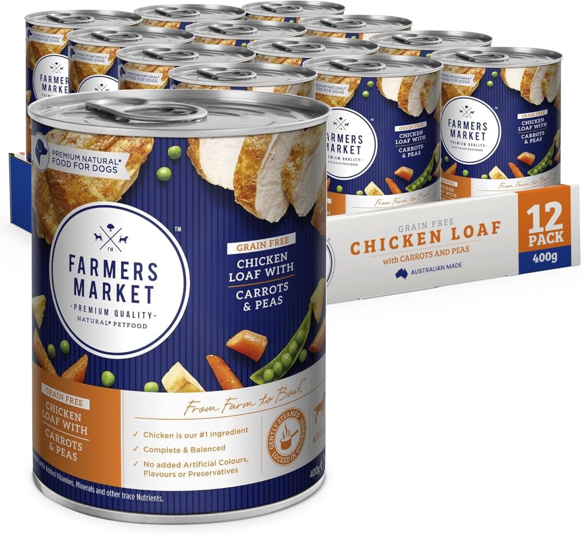 Farmer's Chicken Loaf with Carrots & Peas Grain Free Adult Wet Dog Food 12x400g [x2]