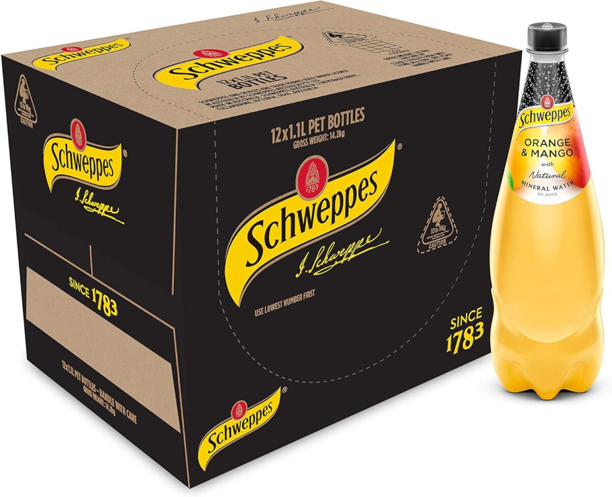 Schweppes Orange and Mango Mineral Water, 12 x 1.1L [x3]