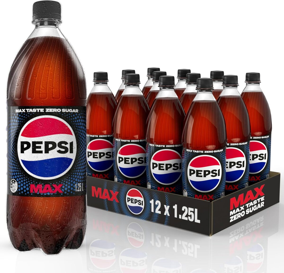 Pepsi Max Zero Sugar Cola, 12 x 1.25L [x3]