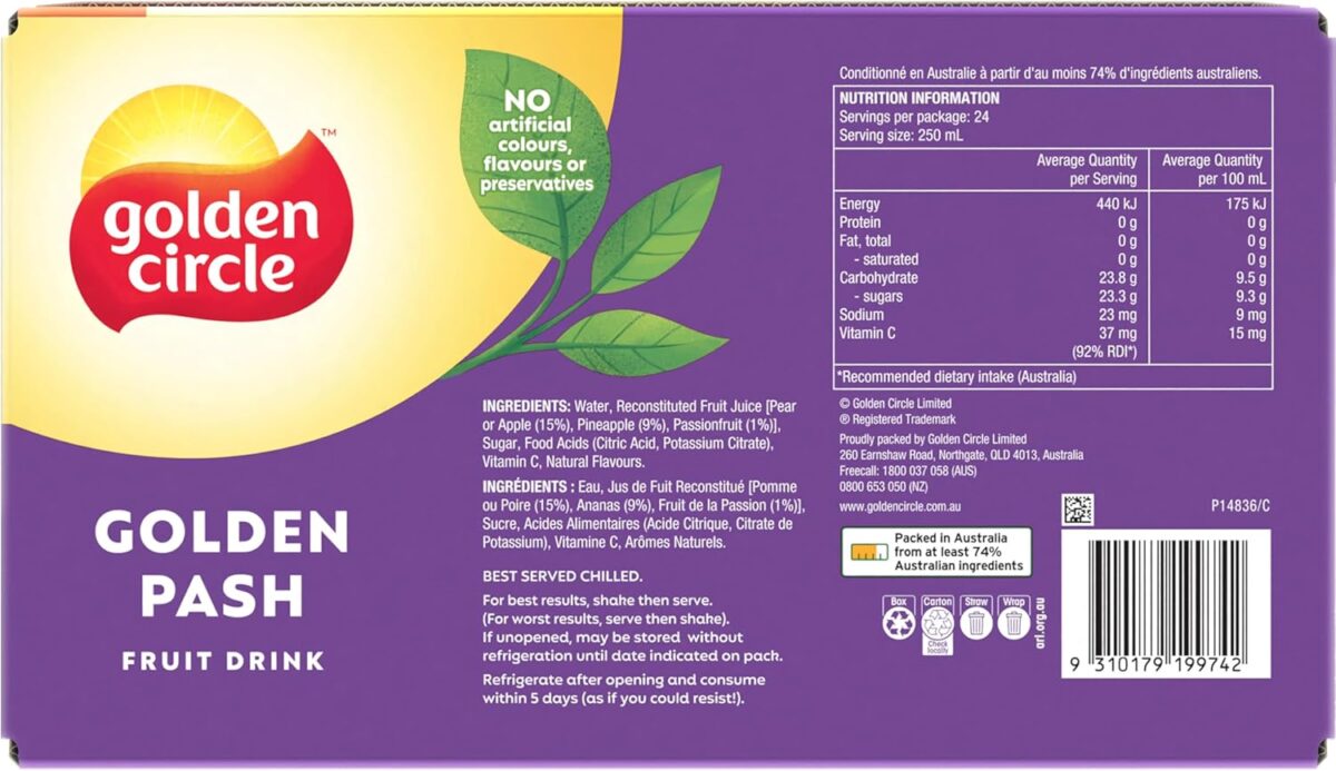 Golden Circle Golden Pash Fruit Drink 24 x 250ml [x3]