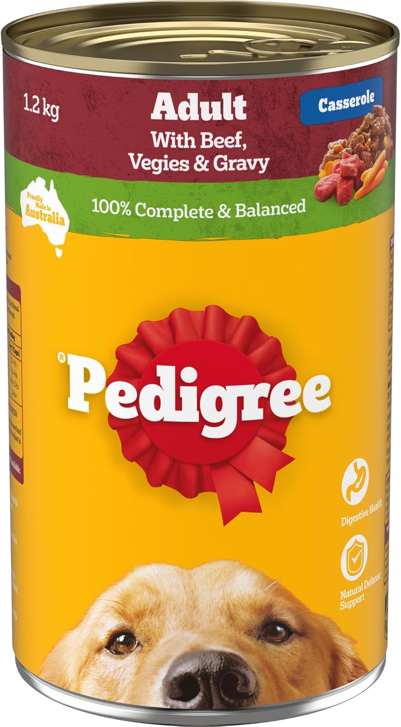 Pedigree Adult Wet Dog Food with Beef, Vegies & Gravy Casserole 1.2kg Can, 12 Pack [x2]