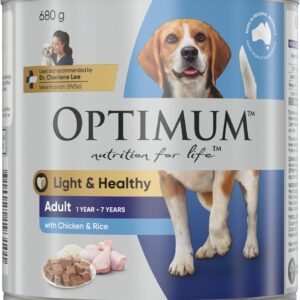Optimum Weight Management Chicken & Rice Dog Food 680g Can, 12 Pack