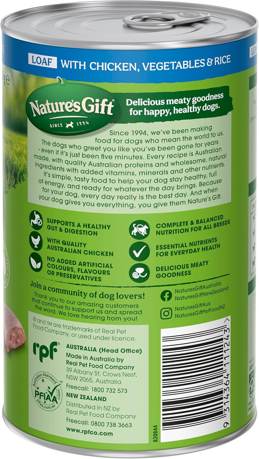 Nature's Gift Adult Wet Dog Food Loaf with Chicken, Rice & Vegetables 12x700g [x3]