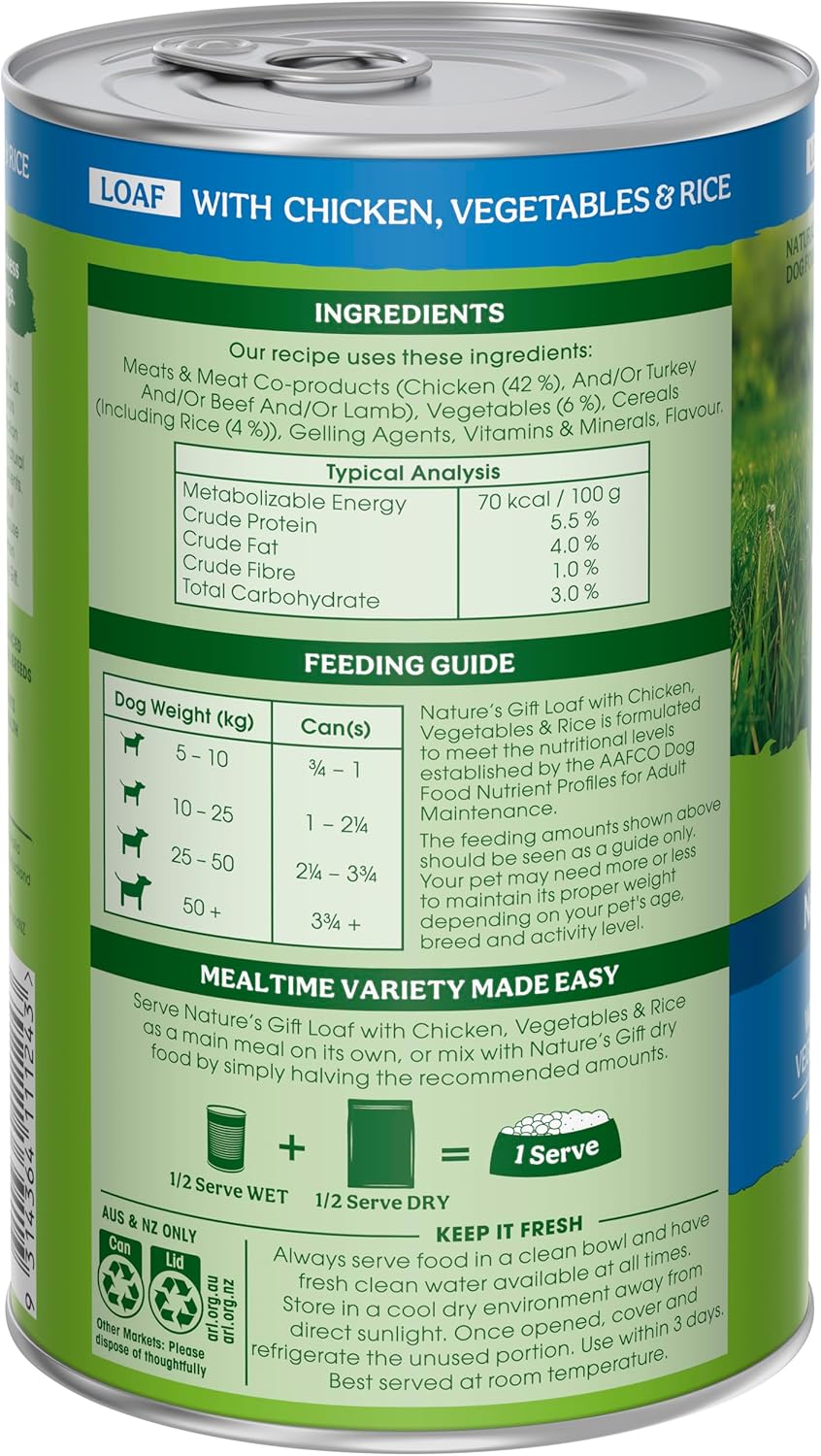 Nature's Gift Adult Wet Dog Food Loaf with Chicken, Rice & Vegetables 12x700g [x3]