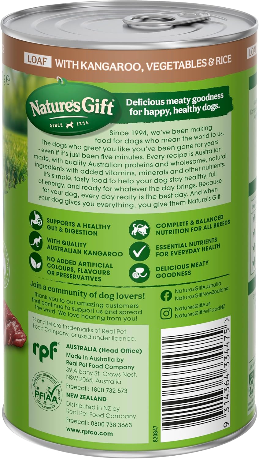 Nature's Gift Adult Wet Dog Food Loaf with Kangaroo & Rice 12x700g [x2]