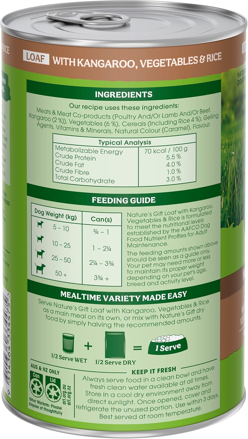 Nature's Gift Adult Wet Dog Food Loaf with Kangaroo & Rice 12x700g [x2]
