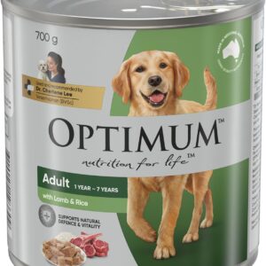 Optimum Adult Wet Dog Food Lamb & Rice 700g Can, 12 Pack
