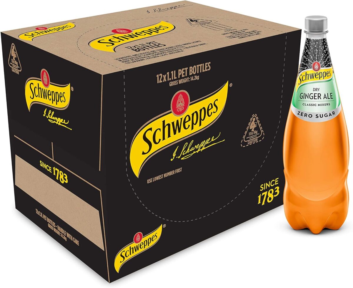 Schweppes Dry Ginger Ale Zero Sugar 12 x 1.1L [x3]