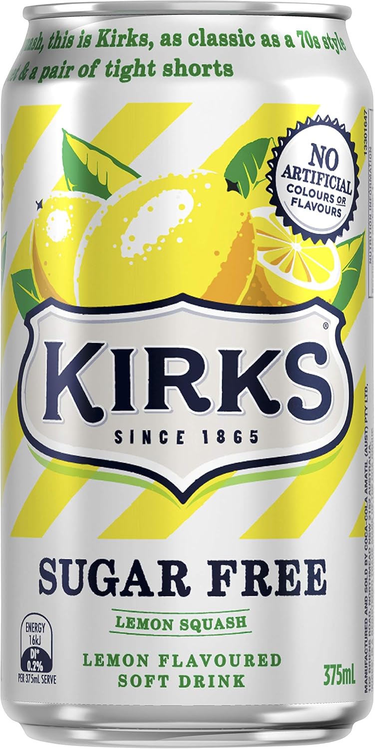 Kirks Sugar Free Lemon Squash Soft Drink Cans 10 x 375mL [x7]