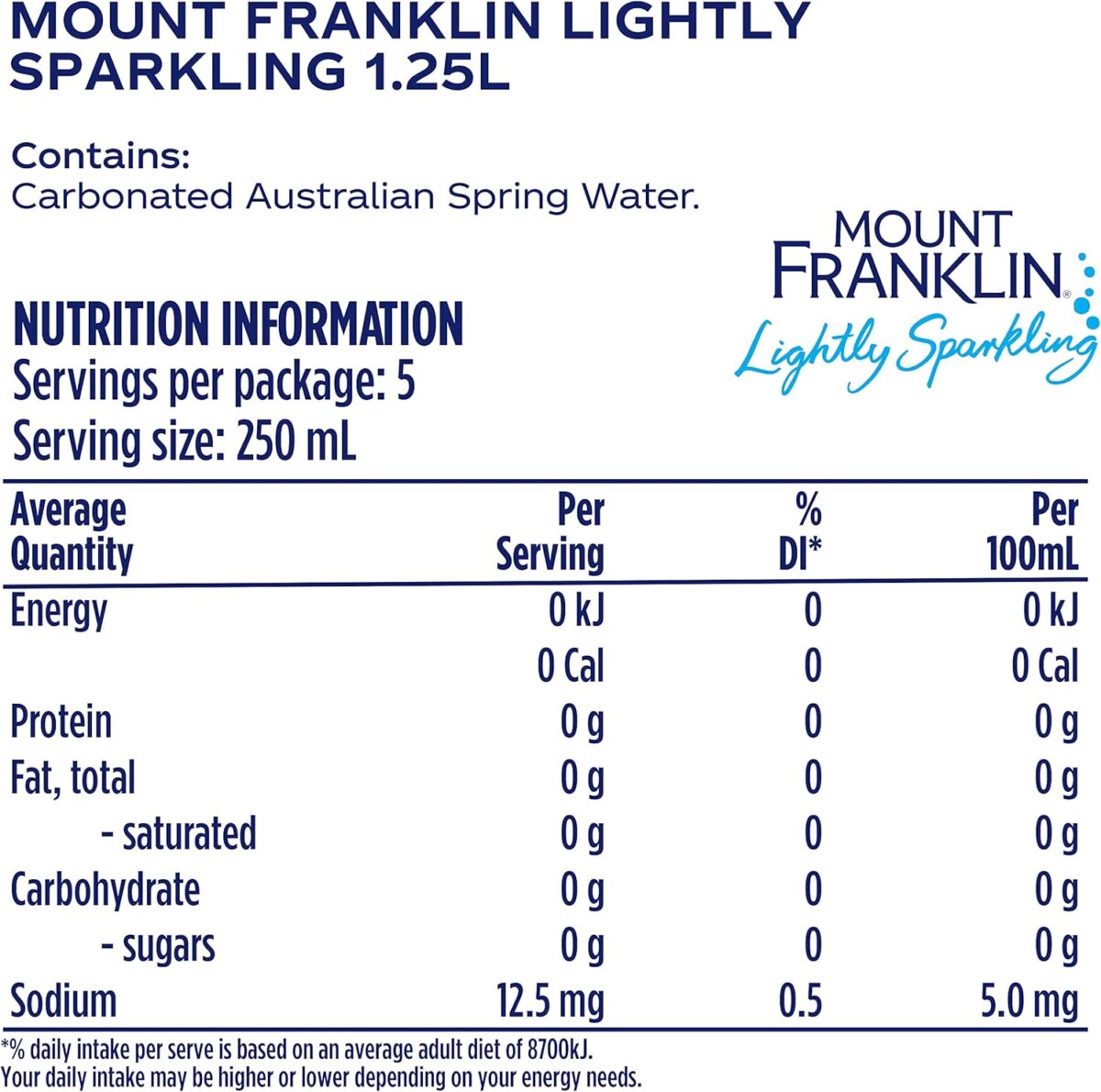 Mount Franklin Lightly Sparkling Water Natural Multipack 12 x 1.25L [x3]