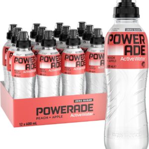 Powerade Zero Sugar Active Water Peach and Apple Sipper Cap 12 x 600mL [x2]