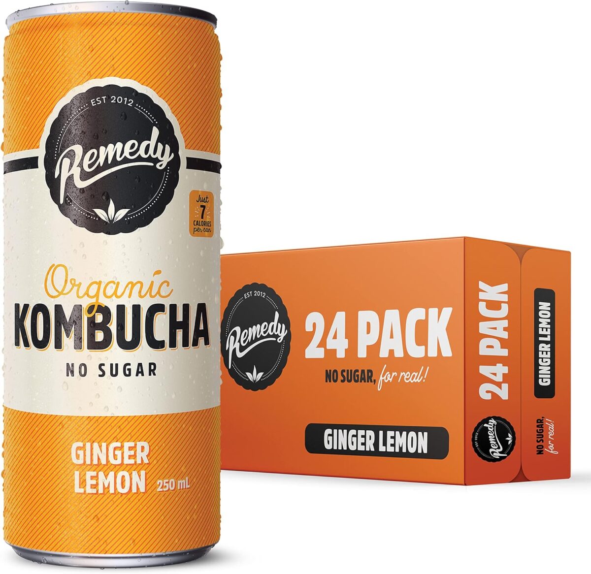 Remedy Kombucha Ginger Lemon 250mL Cans 24 Pack [x2]