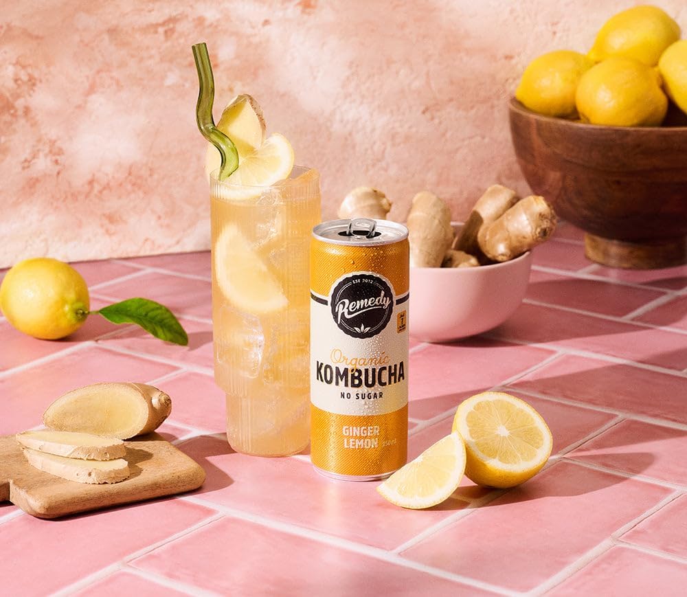 Remedy Kombucha Ginger Lemon 250mL Cans 24 Pack [x2]