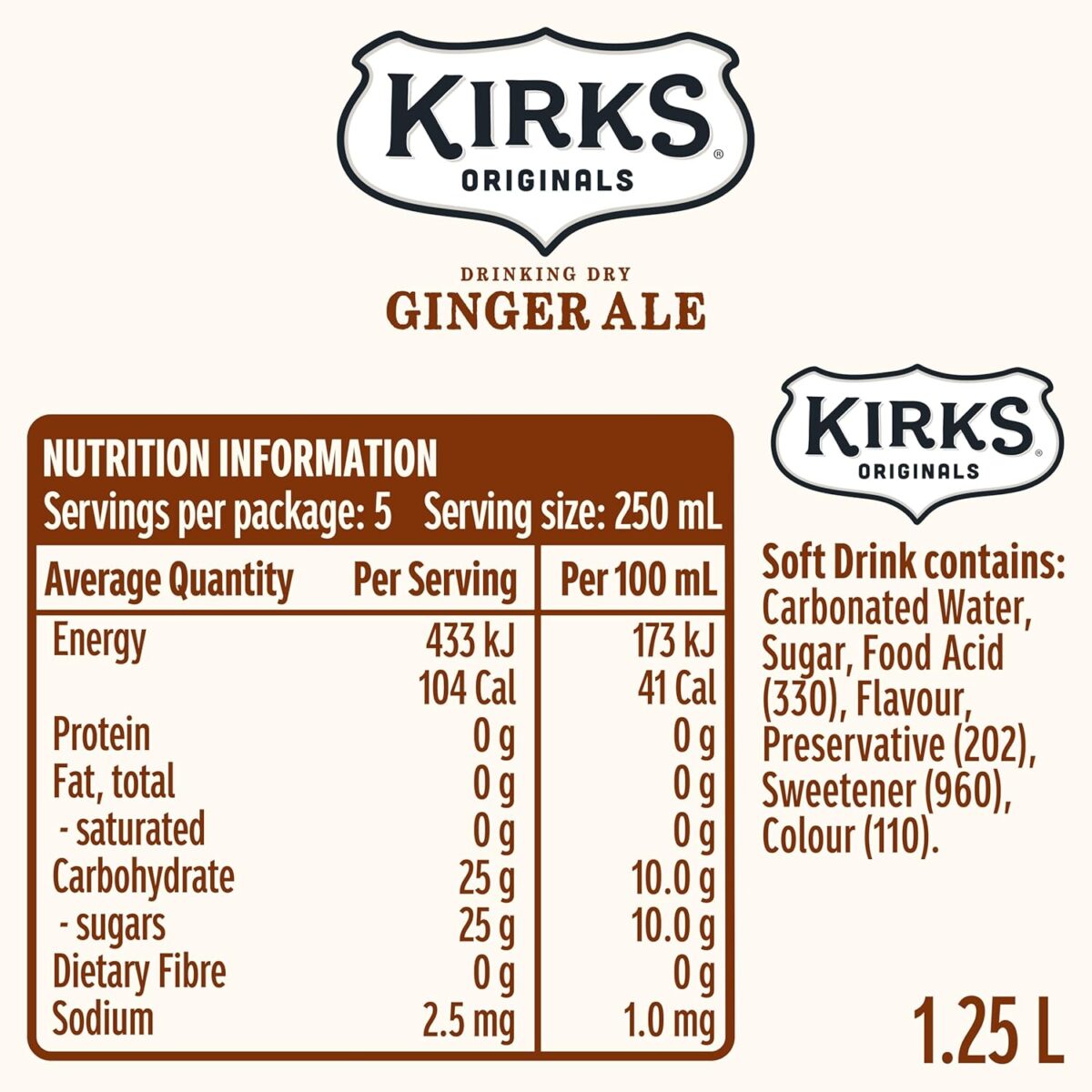 Kirks Dry Ginger Ale 12 x 1.25L [x2]