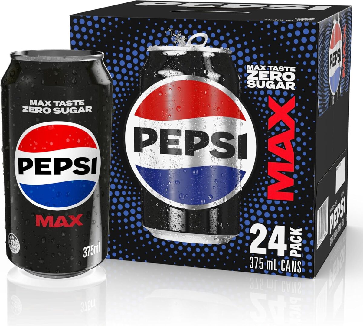 Pepsi Max No Sugar Soft Drink Cans 375 ml Pack of 24 [x3]