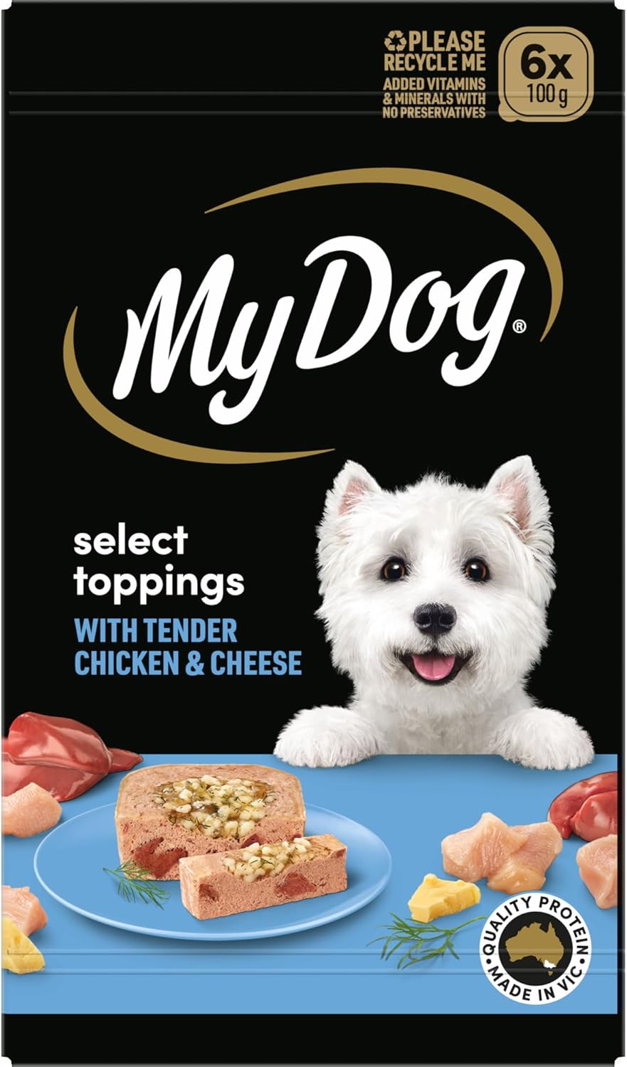 MY DOG Adult Wet Dog Food Chicken Supreme With Cheese Select Toppings 100g Tray, 36 Pack [x2]